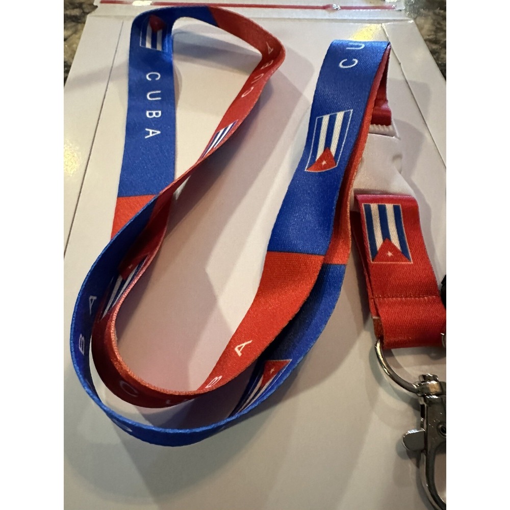 Cuba Flag Lanyard with ID Holder White Breakaway Clip Red Blue White Mens Unisex